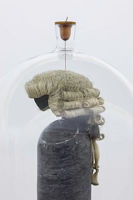 Dorothy Cross
Distil, 2014
barrister&amp;rsquo;s wig, marble, glass, leather, mahogany&amp;nbsp;
height: 152 cm, diameter: 57.7 cm / height 59.8 in diameter 22.7 in