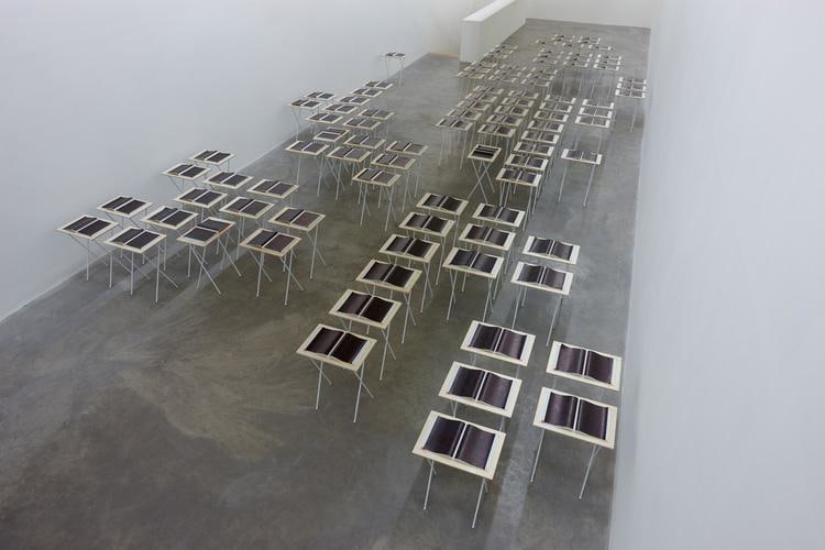 Kathy Prendergast
Atlas, 2016
set of 100 AA Road Atlas of Europe, ink, trestle tables
30.5 x 43.5 x 1 cm / 12 x 17.1 x .4 in Atlas size each
70.4 x 54.4 x 38 cm / 27.7 x 21.4 x 15 in table size each

&amp;nbsp;