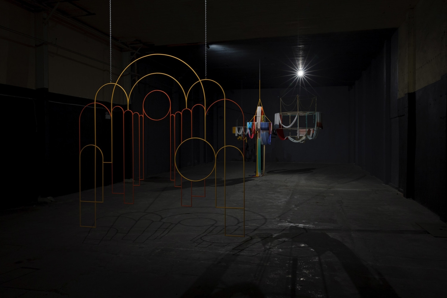 Isabel Nolan
The Light Poured Out Of You,&amp;nbsp;2016
mild steel, paint, fabric and dye
134 x 3 cm / 52.8 x 1.2 in diameter of largest ring