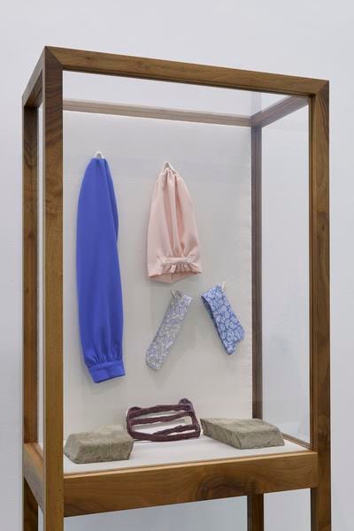 Aleana Egan,&amp;nbsp;Animated Summer, 2017, walnut vitrine, Perspex, canvas, wool cr&amp;ecirc;pe, cardboard, tape, filler, varnish, pigment, firebricks, 174 &amp;times; 67 &amp;times; 38 cm / 68.5 26.4 15 in