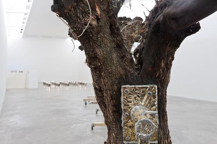 Siobh&amp;aacute;n Hapaska,&amp;nbsp;A great miracle needs to happen there, 201, olive trees &amp;ldquo;Olea europaea&amp;rdquo;, lead free solder, brass, steel, cast iron, 9 elements, dimensions of each vary