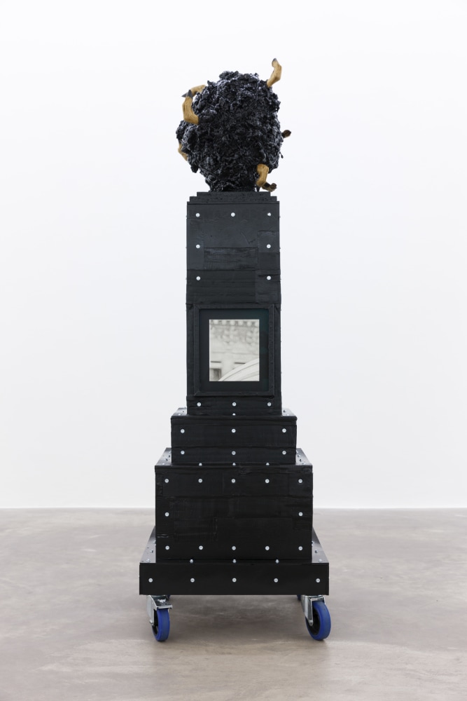 Marcel Vidal&amp;nbsp;
Balcony, 2017
expanding foam, spray paint, wood, watercolour on paper, framed with glass bitumen, zinc fittings, castor wheels, animal hooves, glue, twine, linen, plaster
196 x 62 x 62 cm / 77.2 x 24.4 x 24.4 in&amp;nbsp;
Collection of Arts Council of Ireland

&amp;nbsp;