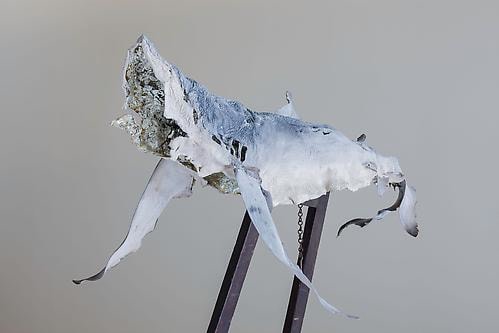 Dorothy Cross
Buoy, 2014
blue shark skin, white gold leaf, antique easel, Italian alabaster
180 x 130 x 80 cm / 70.9 x 51.2 x 31.5 in&amp;nbsp;