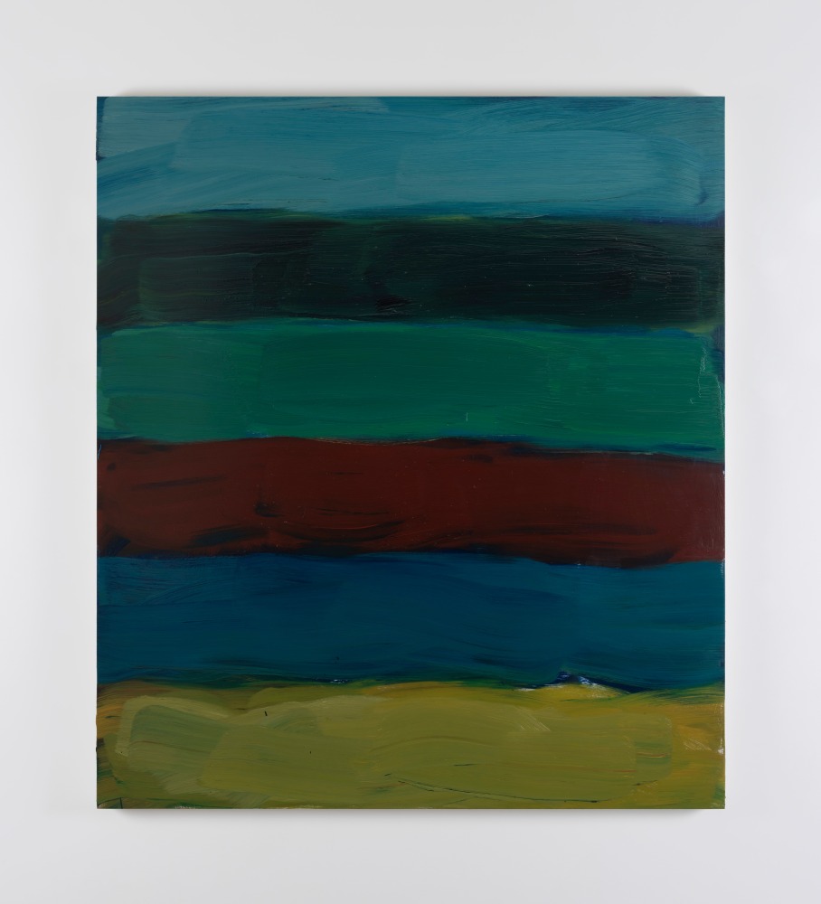 Sean Scully  Landline Green Yellow, 2024 oil on aluminium 152.4 x 134.6 cm / 60 x 53 in