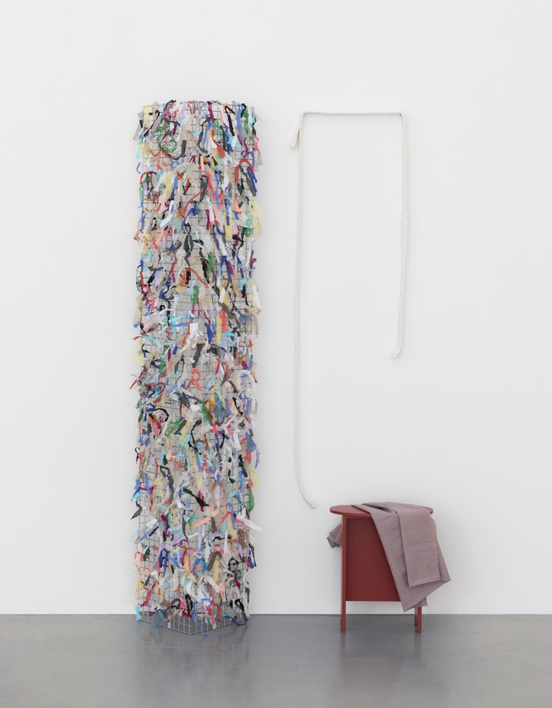 Aleana Egan&amp;nbsp;

small scene, 2025

steel mesh, fabric, painted MDF stool, noil, card, tape

175 x 87.5 x 18.5 cm / 68.9 x 34.4 x 7.3 in approx