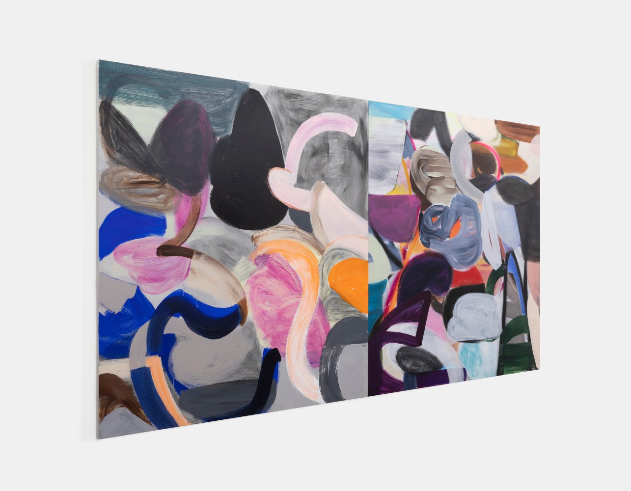Liliane Tomasko&amp;nbsp;

To shift a Shape, to shape a Shift, across a Line and causing no Rift,&amp;nbsp;2024

acrylic and acrylic spray on aluminium, two panels

152.4 x 279.4 cm / 60 x 110 in&amp;nbsp; &amp;nbsp;