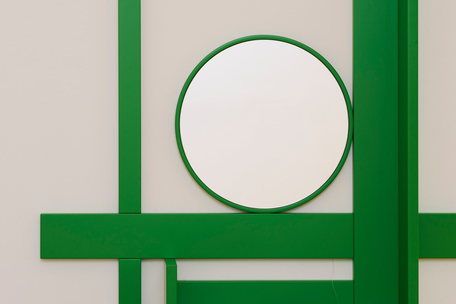 Liam Gillick&amp;nbsp;
Neural Mechanisms, 2016
birch plywood, two pack lacquer - RAL6018, mirror
2 elements, desk and stool
200 x 102.5 x 30 cm / 78.7 x 40.4 x 11.8 in&amp;nbsp;
50 x 40 x 40 cm / 19.7 x 15.7 x 15.7 in&amp;nbsp;

&amp;nbsp;