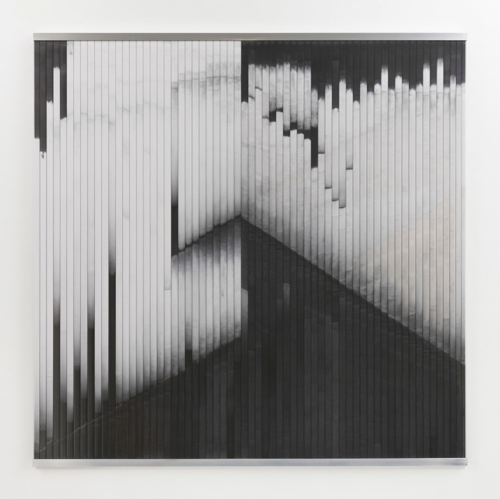 Siobh&amp;aacute;n&amp;nbsp; Hapaska&amp;nbsp;
Untitled, 2019
carbonized oak, white marble powder, aluminium &amp;amp; acrylic twinwall channel
126 x 126 cm / 49.6 x 49.6 in&amp;nbsp; &amp;nbsp;