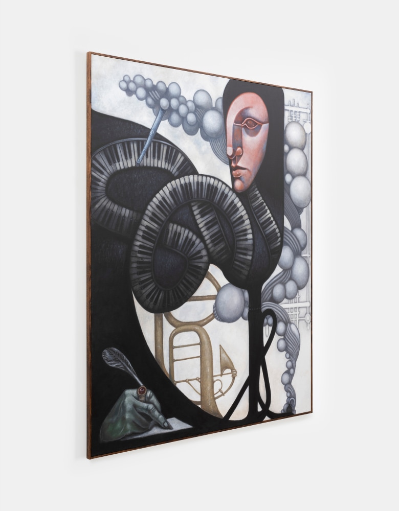 Justin Fitzpatrick&amp;nbsp;

The body forgets the score so sometimes has to write it down,&amp;nbsp;2024

oil on linen, oak frame

183 x 143 cm / 72 x 56.3 in framed