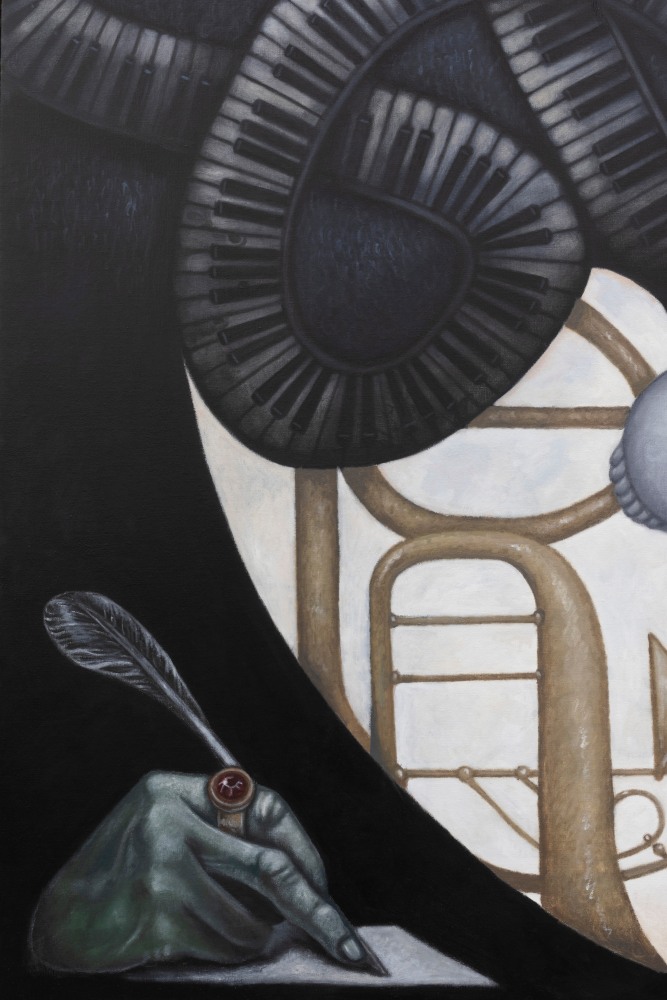 Justin Fitzpatrick&amp;nbsp;

The body forgets the score so sometimes has to write it down,&amp;nbsp;2024

oil on linen, oak frame&amp;nbsp;

183 x 143 cm / 72 x 56.3 in framed