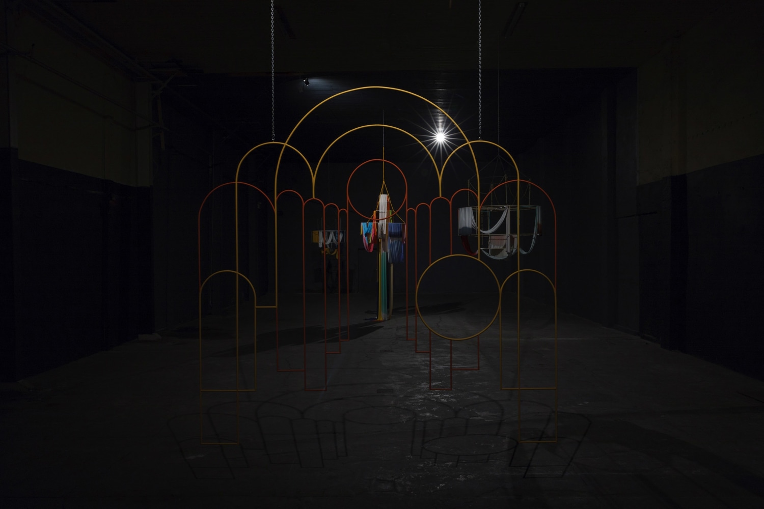 Isabel Nolan
The Light Poured Out Of You,&amp;nbsp;2016
mild steel, paint, fabric and dye
134 x 3 cm / 52.8 x 1.2 in diameter of largest ring