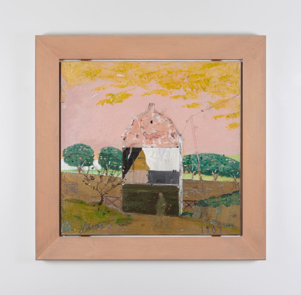 Merlin James
House With Hoarding, 1989 (2023)
acrylic and mixed materials
118 x 122 cm / 46.5 x 48 in