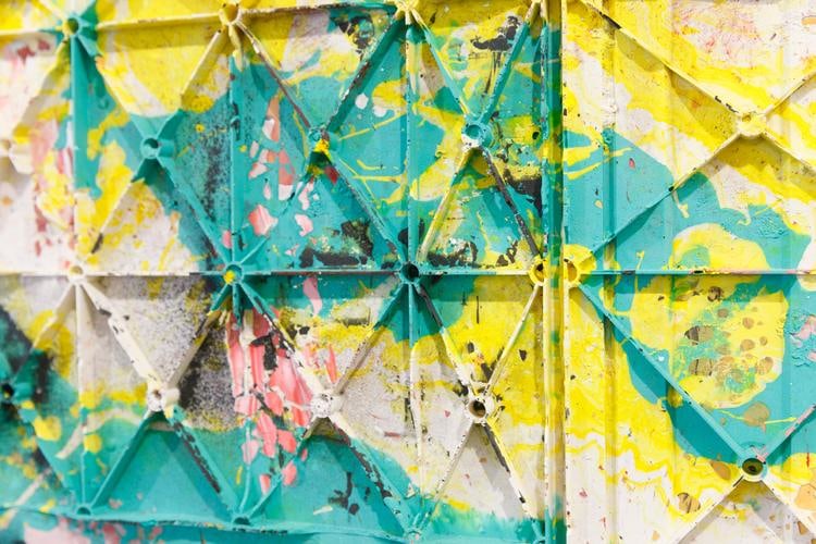 Sam Keogh,&amp;nbsp;Bulkhead&amp;nbsp;Panels, 2017&amp;ndash;2018, MDF, fibreglass, Jesmonite, polyurethane resin, pigment, acrylic medium, mica, Kapton tape, aluminum gilt, dimensions variable