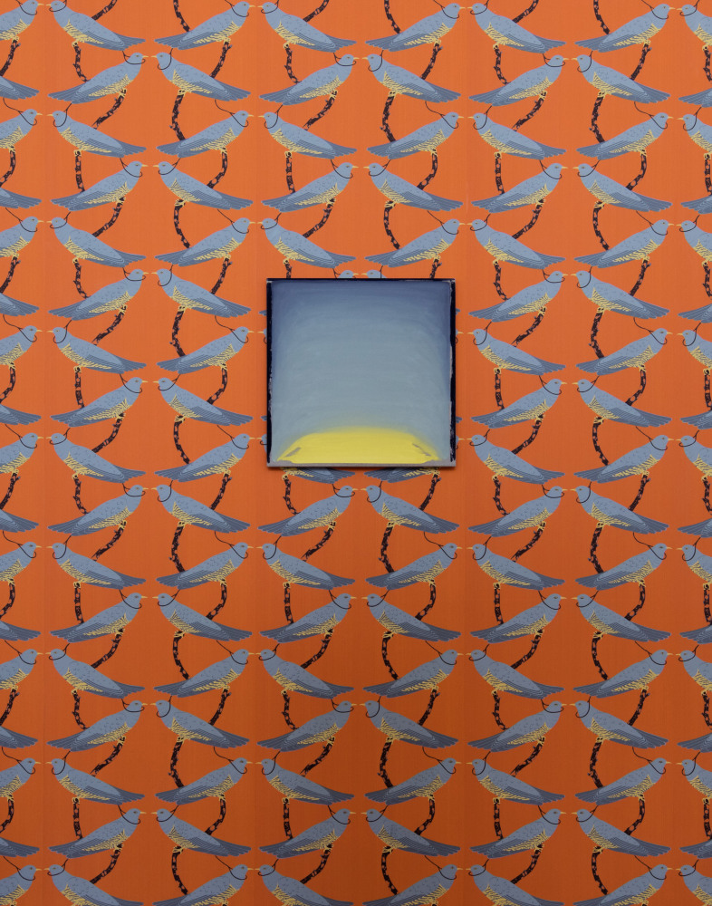 William McKeown
Cloud Cuckoo Land, 2008-2014, with Painting No. 325 (2009 - 2011)
wallpaper, dimensions variable / oil on linen, 48 x 48 cm / 18.9 x 18.9 in&amp;nbsp;
Installation at Chance Encounters II, LOEWE, Miami 28 November 2016 &amp;ndash; 31 March 2017&amp;nbsp;