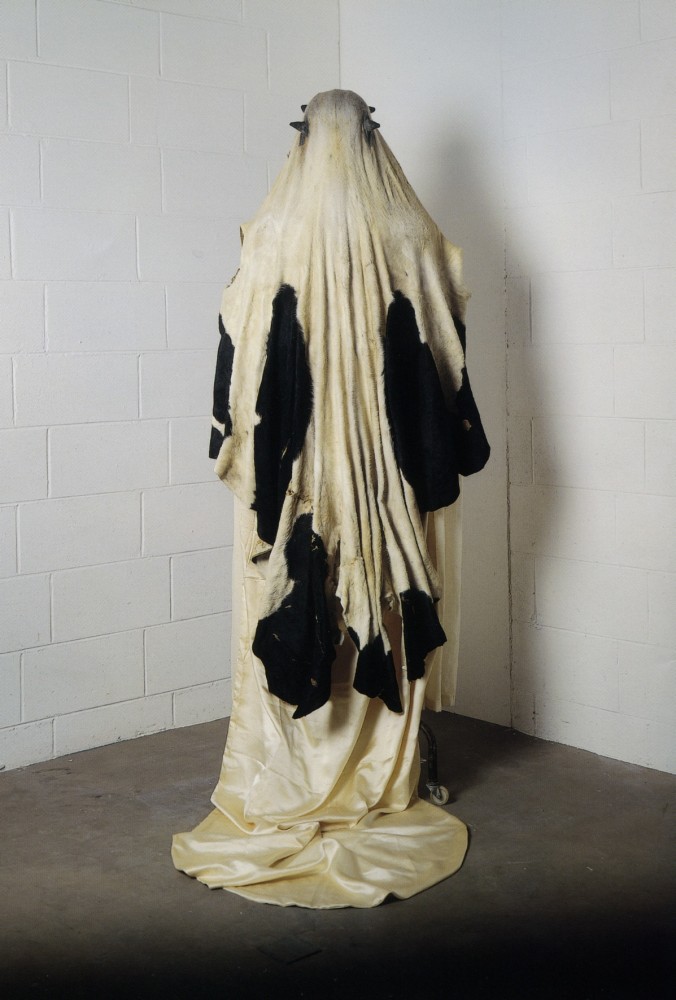 Dorothy Cross&amp;nbsp;&amp;nbsp;
Virgin Shroud, 1993
cow hide, satin train, steel structure
201 x 81 x 120 cm / 79.1 x 31.9 x 47.2 in&amp;nbsp;
Collection of TATE, London