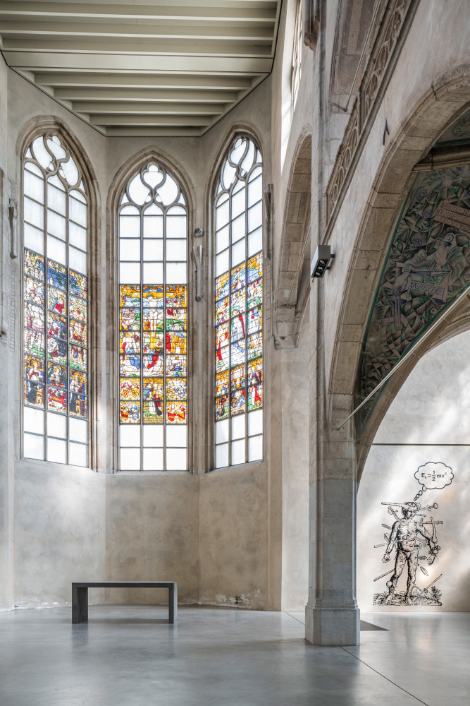 Liam Gillick
Kinetic Energy of Rigid Bodies, 2021
matte black vinyl on wall
dimensions variable