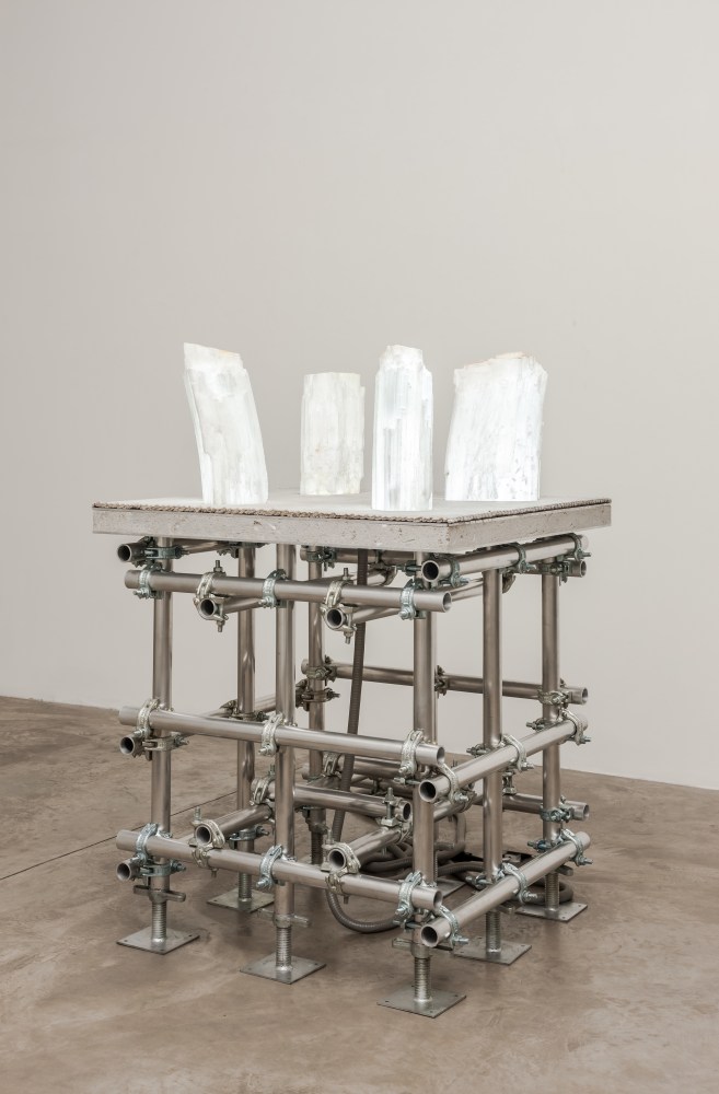 Siobh&amp;aacute;n Hapaska&amp;nbsp;
four angels, 2012
selenite, aluminium, forged aluminium fittings, concrete cloth, LEDs and electrical components
150 x 100 x 100 cm / 59.1 x 39.4 x 39.4 in&amp;nbsp;