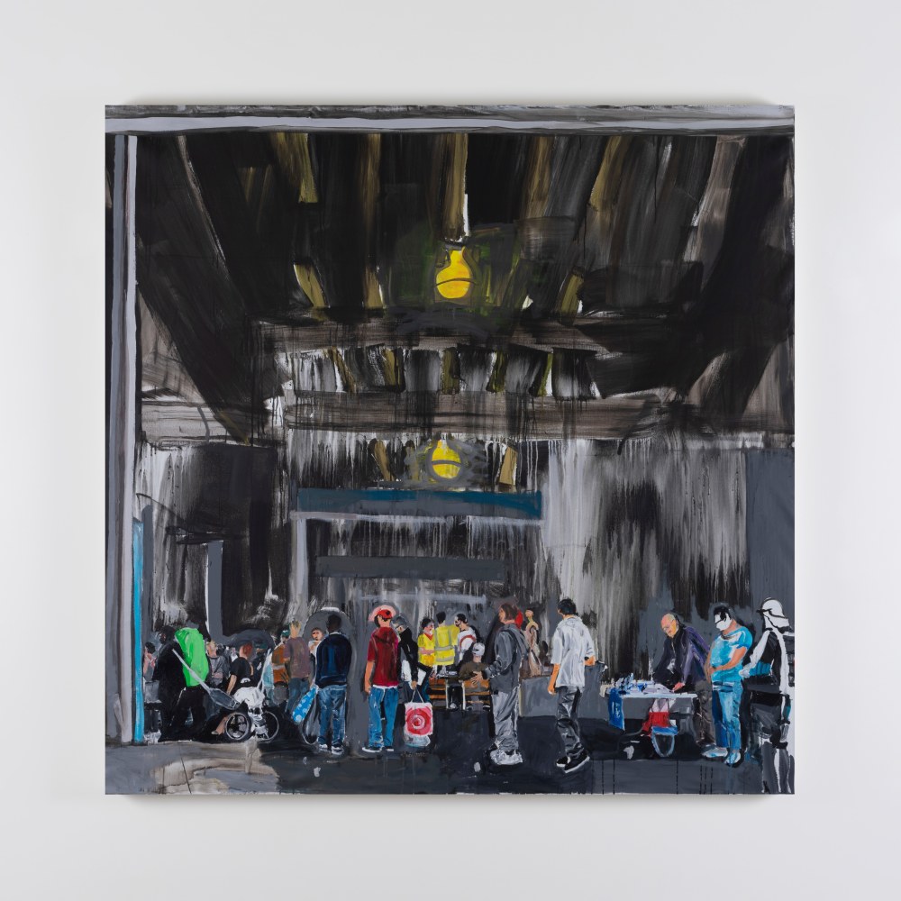 Brian Maguire  Soup Kitchen USA, 2023 acrylic on canvas 200 x 200 cm / 78.7 x 78.7 in