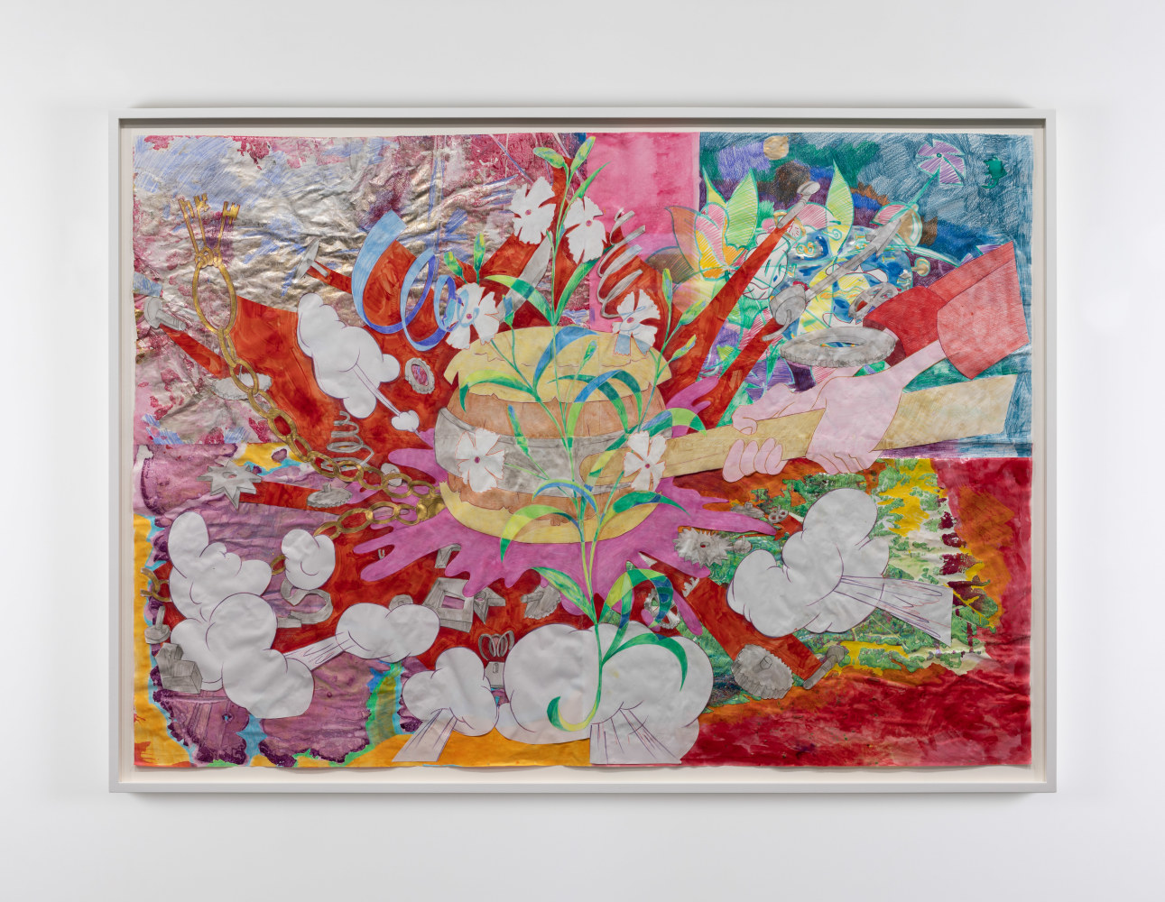 Sam Keogh&amp;nbsp;
Jam Mallet Fixed Watch Flower, 2021
acrylic, pencil, ink, gold leaf on acid free 70gsm marker paper
81 x 115.5 cm / 31.9 x 45.5 in paper size&amp;nbsp;
87.5 x 121 x 3.5 cm / 34.4 x 47.6 x 1.4 in framed