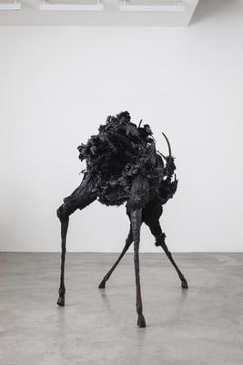 Eoin Mc Hugh,&amp;nbsp;The ground itself is kind, black butter, 2014,&amp;nbsp;black sheepskin, wax, steel and mixed media,&amp;nbsp;224 x 122 x 190 cm / 88.2 x 48 x 74.8 in