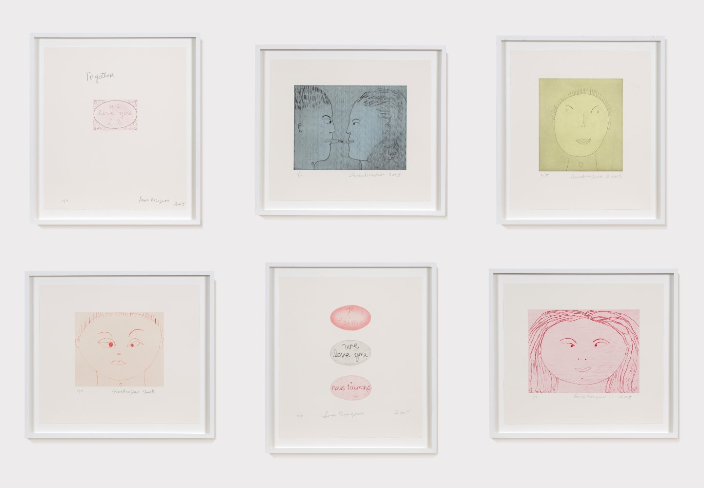 A portfolio of six framed drypoints and engravings ranging in color by Louise Bourgeois