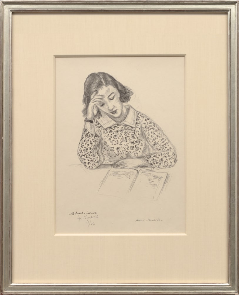 Henri Matisse

Petite liseuse, 1923

lithograph on Japanese vellum, proof aside from the edition of 50

17 3/16 x 11 in. / 43.7 x 27.9 cm

&amp;nbsp;