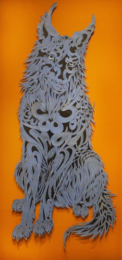Mor (Stencilart)

Wolf, 2020 - 2022

Hand-cut yupo paper, acrylic paint, gouache, wax pastel, colored pencil, ballpoint pen

Framed: 71 x 33 3/4 inches