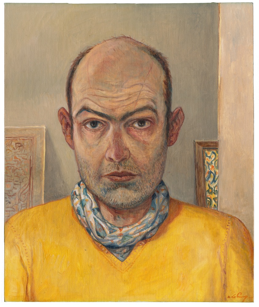 Autoportrait avec Ride de Sommeil,

(Self-Portrait with Sleep Wrinkle), 2021

Oil on board

Framed: 18 1/2 x 15 1/2 inches