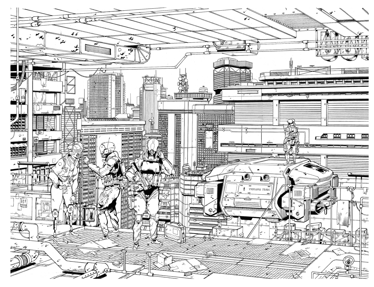Mathieu Bablet

Cyberpunk 2077, 2021

Inactinic np and china ink on paper

Framed: 25 x 32 3/4 inches

$9,000 - Sold

&amp;nbsp;