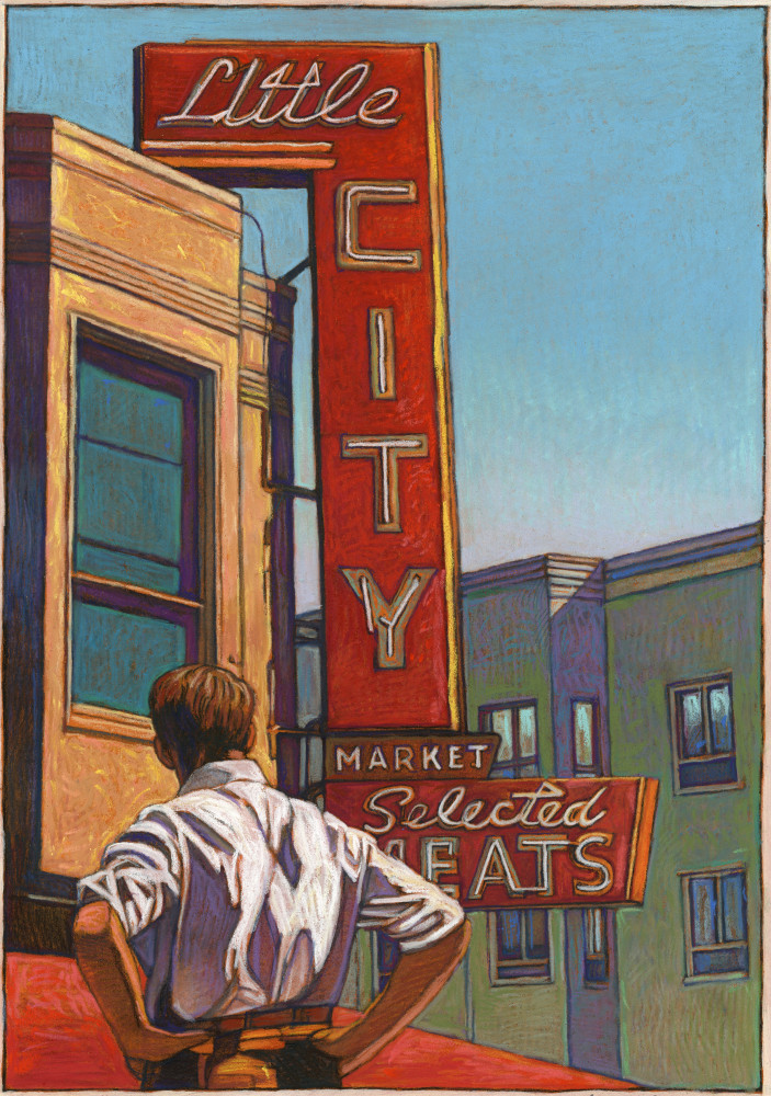 Little City Market, 2020
Reflections on Mid-20th Century San Francisco
Pastel on prepared watercolor stock
22 x 15 inches

&amp;nbsp;