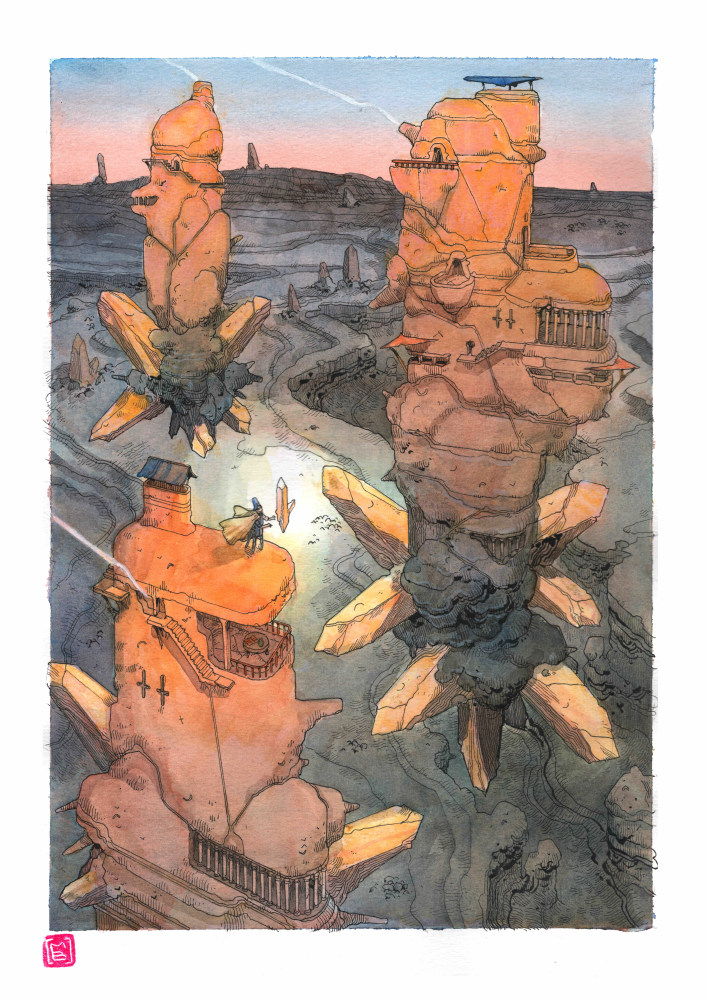 Mathieu Bablet

Tribute to Moebius, 2022

China ink and watercolor on paper

Framed: 20 x 16 inches

Reserved