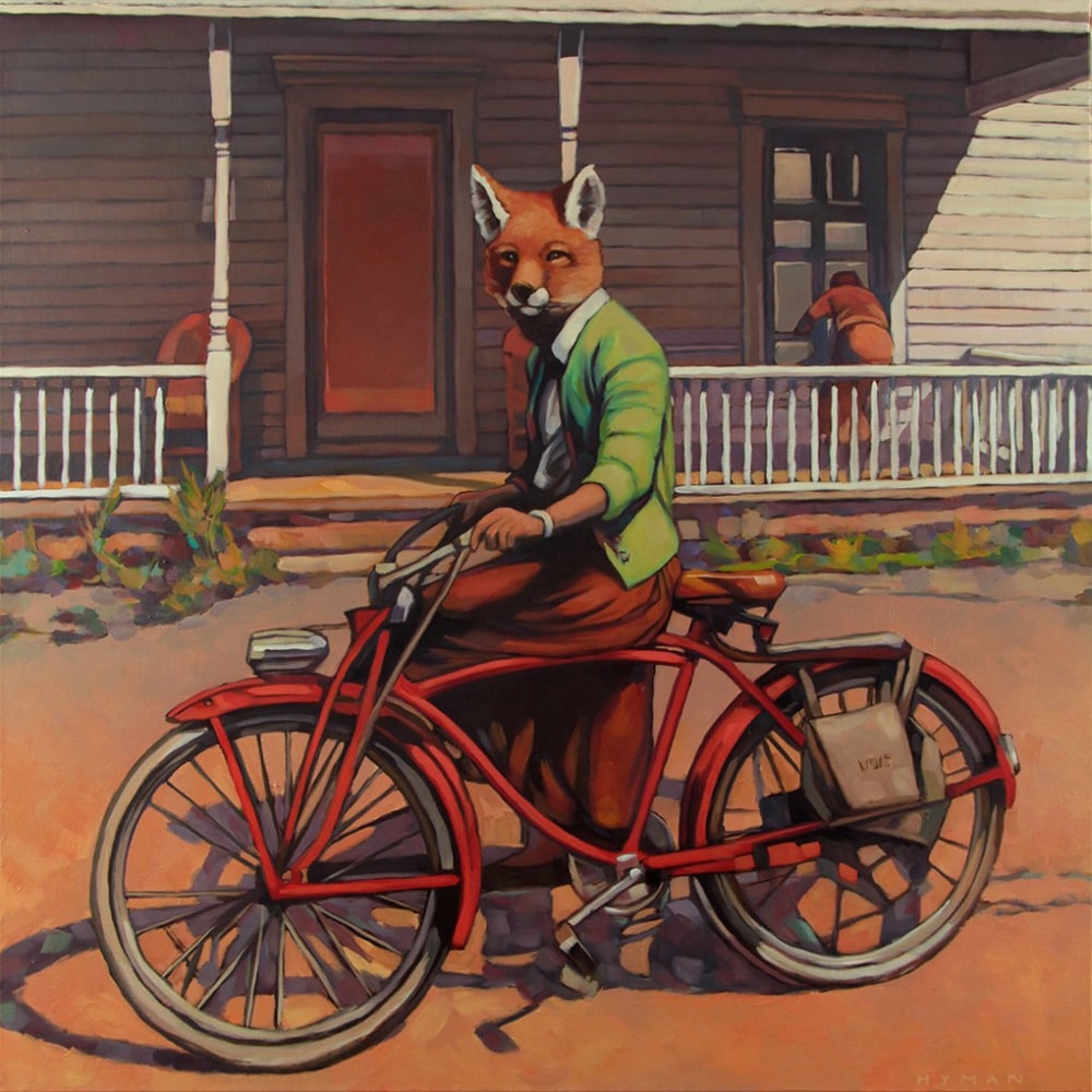 Feral Series: Fox&amp;#39;s New Bicycle, 2019
Oil on linen
27 1/2 x 27 1/2 inches