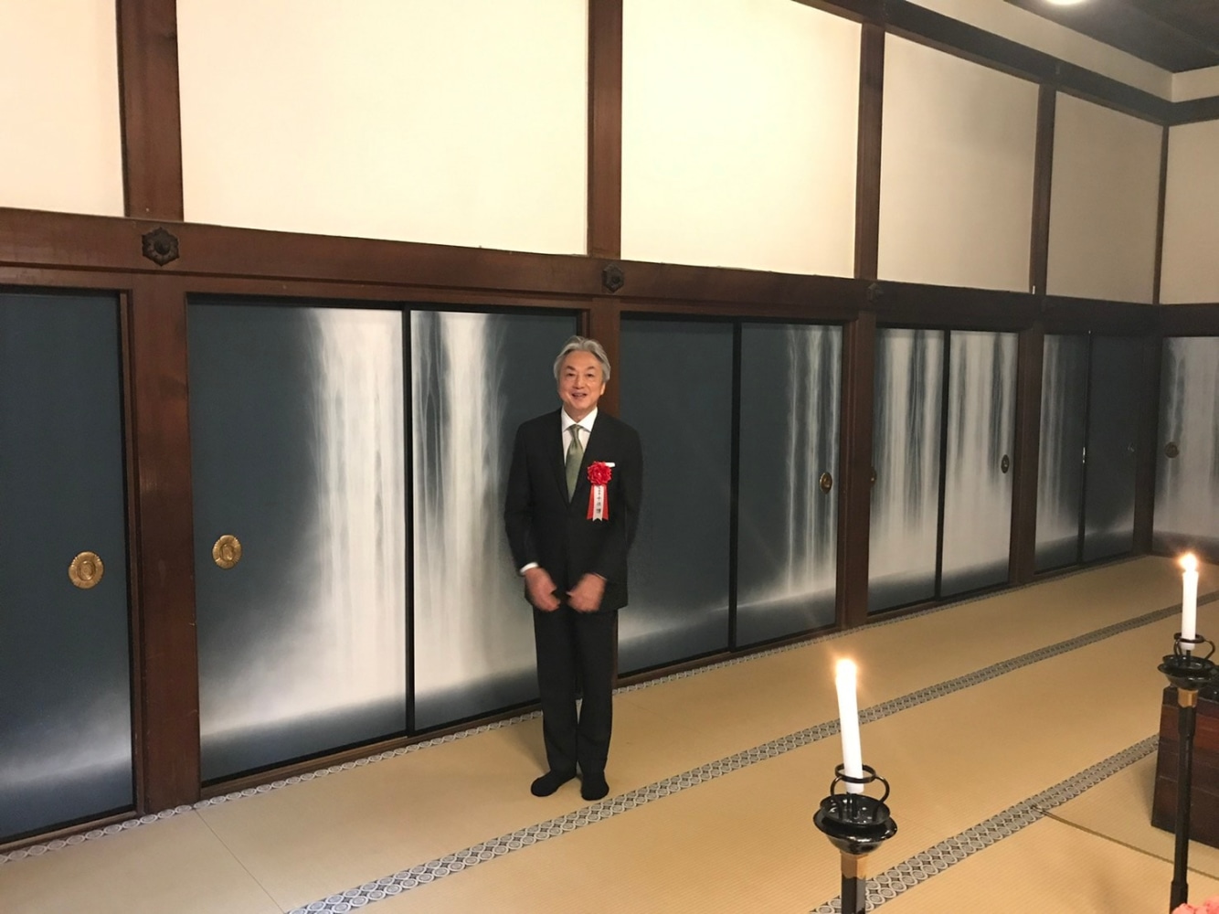 The Waterfall works were mounted on the backside of Kano school fusuma.&amp;nbsp; The anniversary of Buddha&amp;#39;s passing is commemorated in this particular room every year.
I aimed for pure and sublime work. &amp;nbsp;&amp;nbsp;