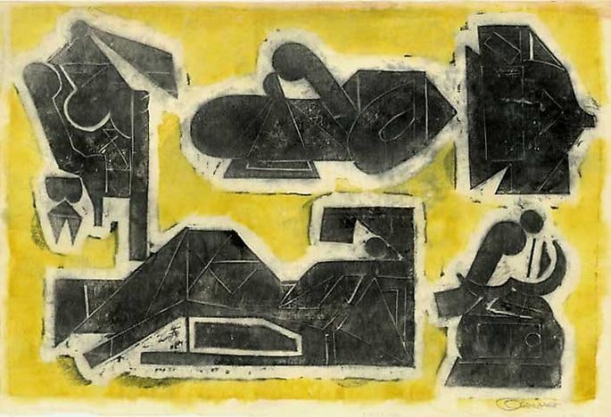 Inv# AWdC 0302-3 Untitled, c.1940-50s
Water Soluble Printer&amp;#39;s Ink
on Handmade Japanese Laid Paper
11 3/8 x 17 1/4 inches&amp;nbsp;
28.89 x 43.82 c