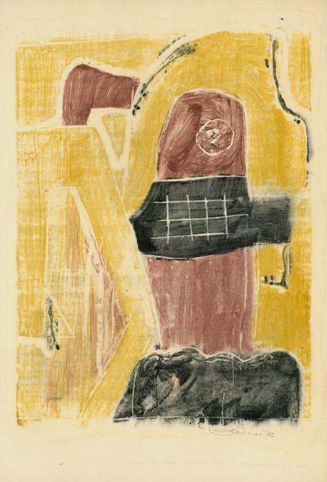 Untitled, AWdC-CM 2105-7, c. 1950s
Water Soluble Printer&amp;rsquo;s Ink on Japanese Paper
H:18 3/4 x W: 12 1/2 inches