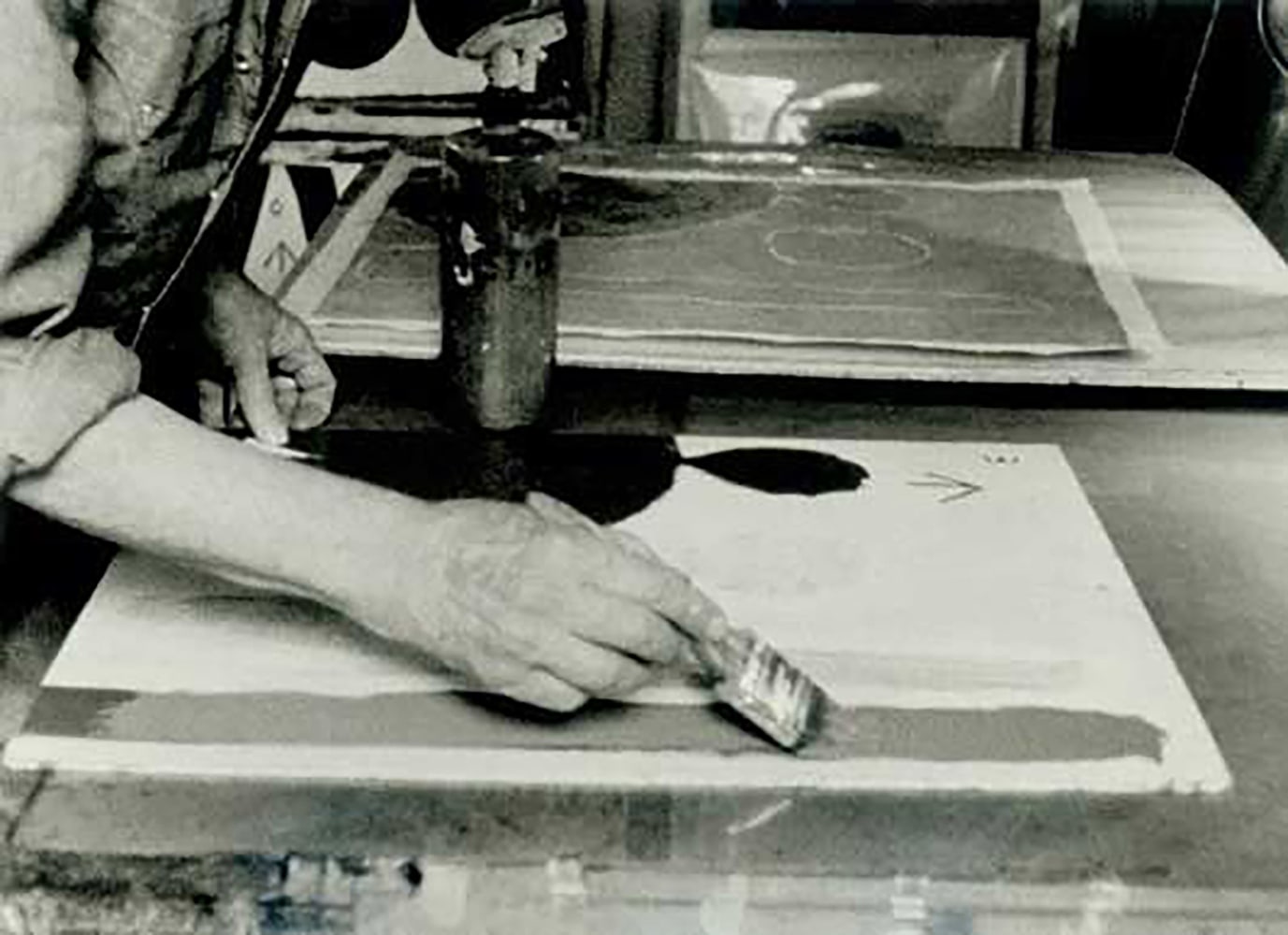 3. In contrast to the indirect process of printmaking, the painterly manner in which Glankoff applies the combined water soluble ink and casein colors on the matrix boards, creates the impression of a directly painted surface.