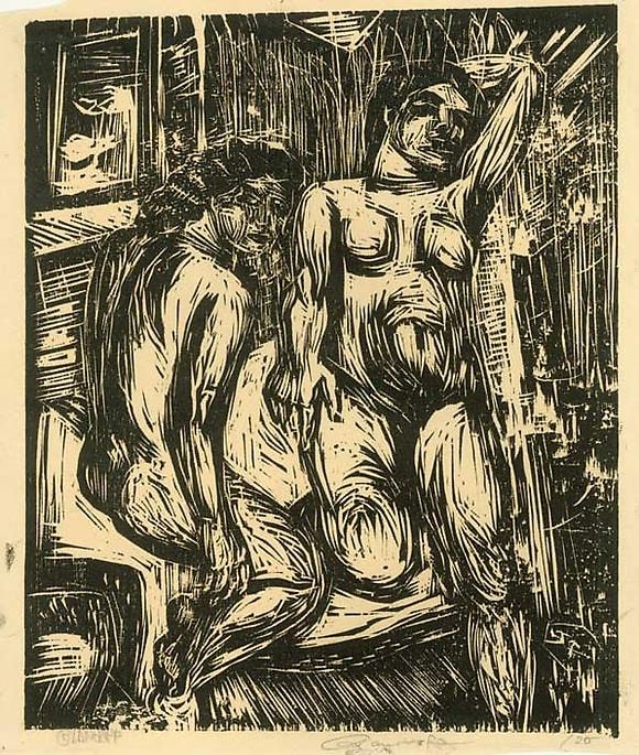 Inv# RBWWdC 1703-25-13 Untitled, c.1925
Oil Based Printers Ink / Woodcut
on Handmade Japanese Laid Tissue Paper
13 1/4 x 9 5/8 inches&amp;nbsp;&amp;nbsp;
33.66 x 24.46 cm