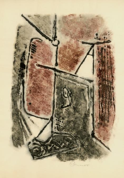 AWdC-CM 1702
Hand Printed
Water Soluble Printer&amp;#39;s Ink
On Handmade Japanese Paper
One of Seven Unique Impressions

H: 18 3/16
W: 13