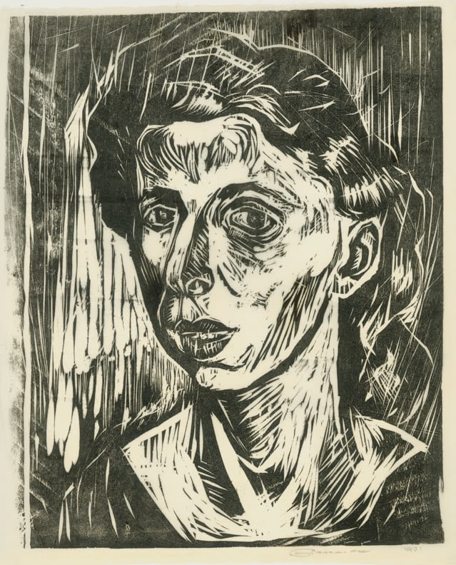 Untitled, RBWWdC 4109, c. 1931, "Frances Kornblum"
Oil Based Printers Ink/ Woodcut on Japanese Paper
H: 13 1/2 x W: 11 5/8 inches