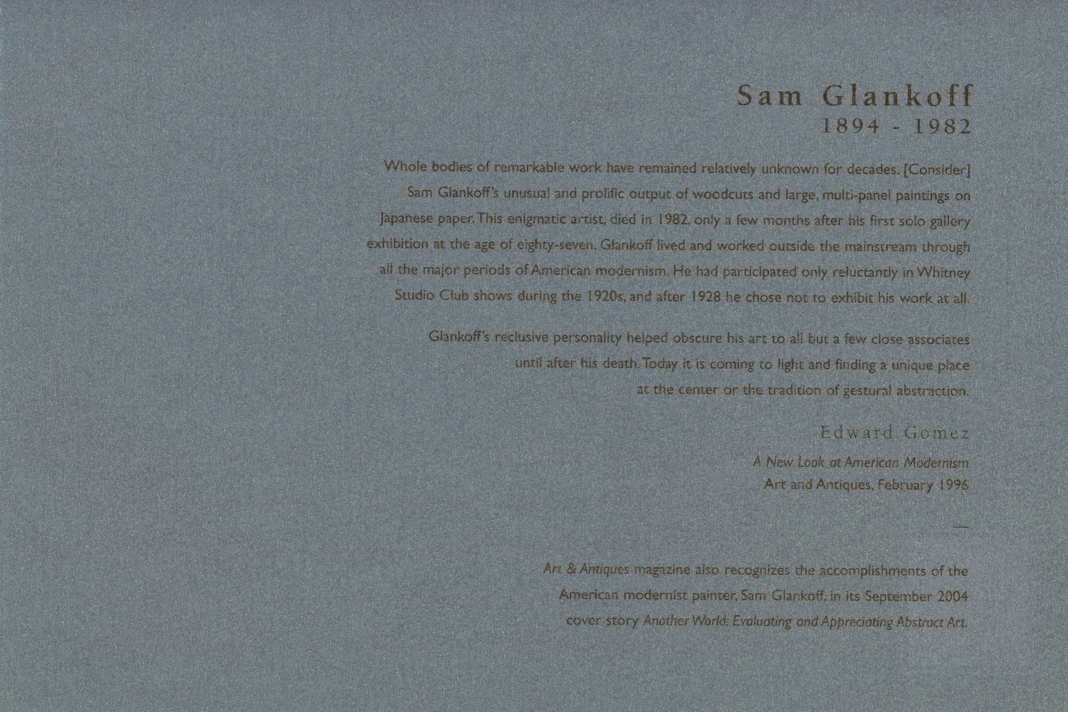 SAM GLANKOFF CATALOGUE