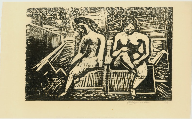Untitled, RBWWdC 2405-25-12 c.1925 H: 8 13/16 x W: 14 3/8 inches OIl Based Printer&amp;#39;s Ink Woodcut on Japanese Paper