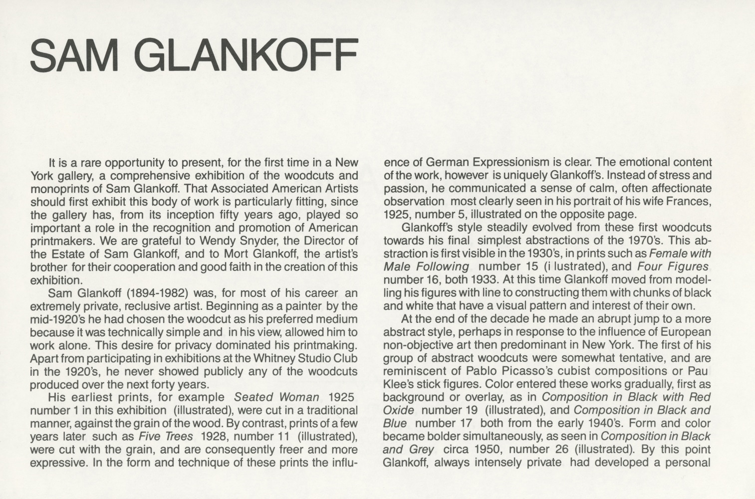 A.A.A. Sam Glankoff: Woodcuts And Monoprints