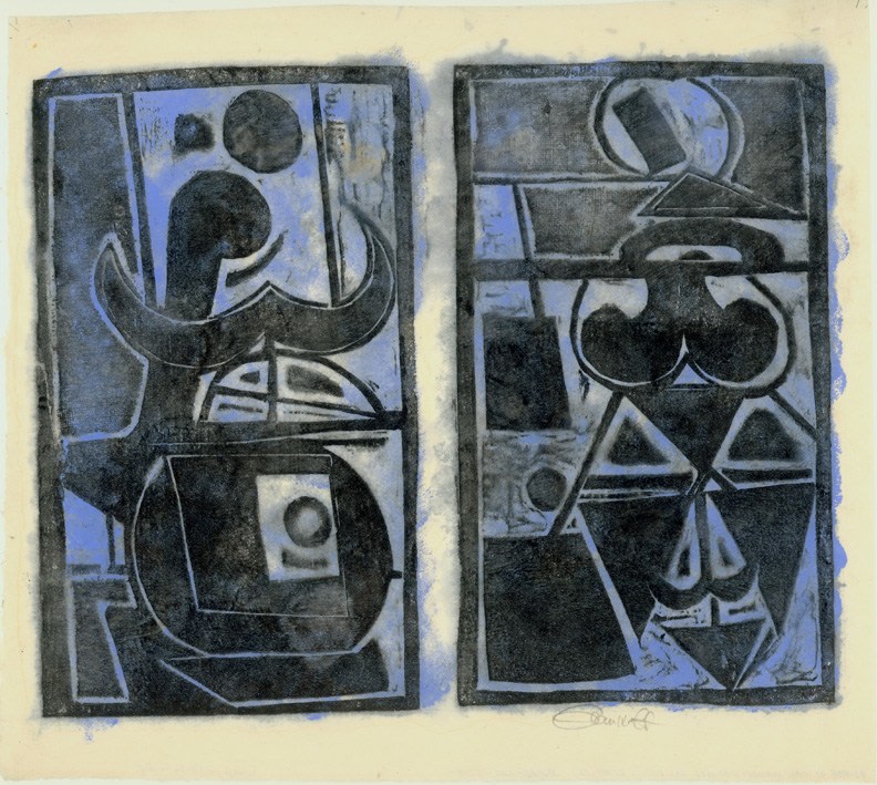 Untitled,&amp;nbsp;AWdC-CM 1109-12 c.1950-60s H: 10 5/8 x W: 12 inches&amp;nbsp; Collage Monotype Woodcut on Japanese Paper