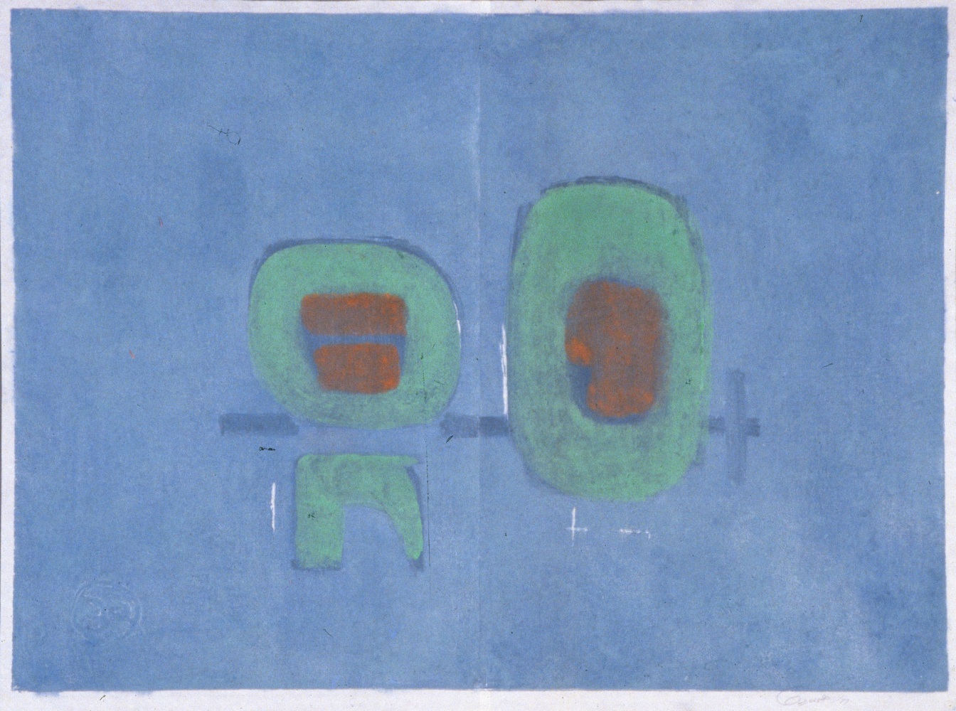 Untitled, PP 2116, 1977
Water Soluble Printer&amp;#39;s Ink and Casein
on Handmade Japanese Paper
H: 28 1/2 x W: 38 3/4 inches