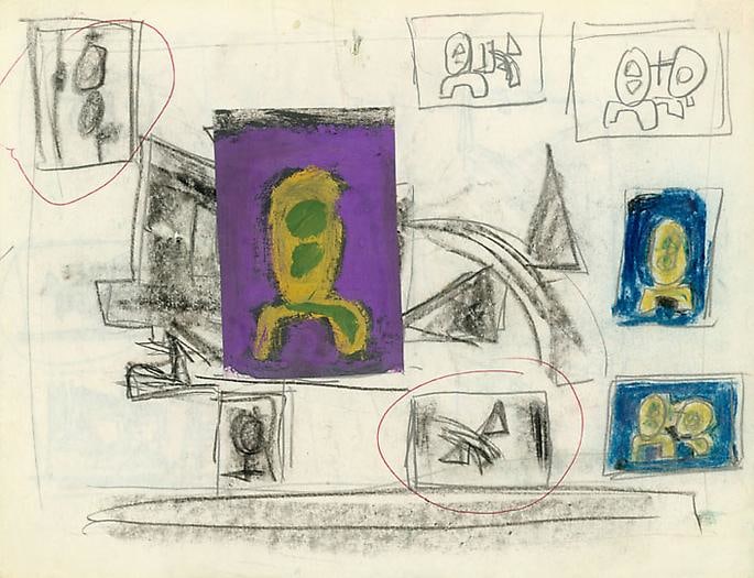 Inv# C 10-OB Untitled, c. 1970s
Ball Point Ink, Graphite, Crayon, Pastel&amp;nbsp;
and Gouache with Collage on Bond Paper
8.5 x 11 inches&amp;nbsp;&amp;nbsp;
21.6 x 27.9 cm