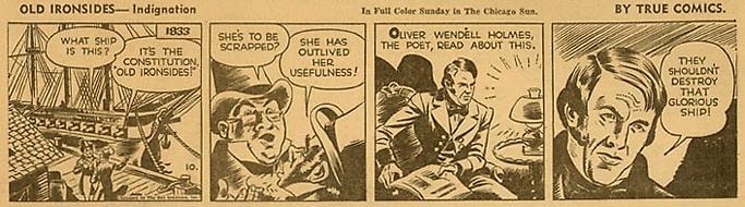 Inv# CS 0032 &amp;quot;Old Ironsides&amp;quot;&amp;nbsp;
Indignation by True Comics, 1942
Newspaper Print
3 15/16 x 10 3/4 inches&amp;nbsp;&amp;nbsp;
10.01 x 27.31 cm