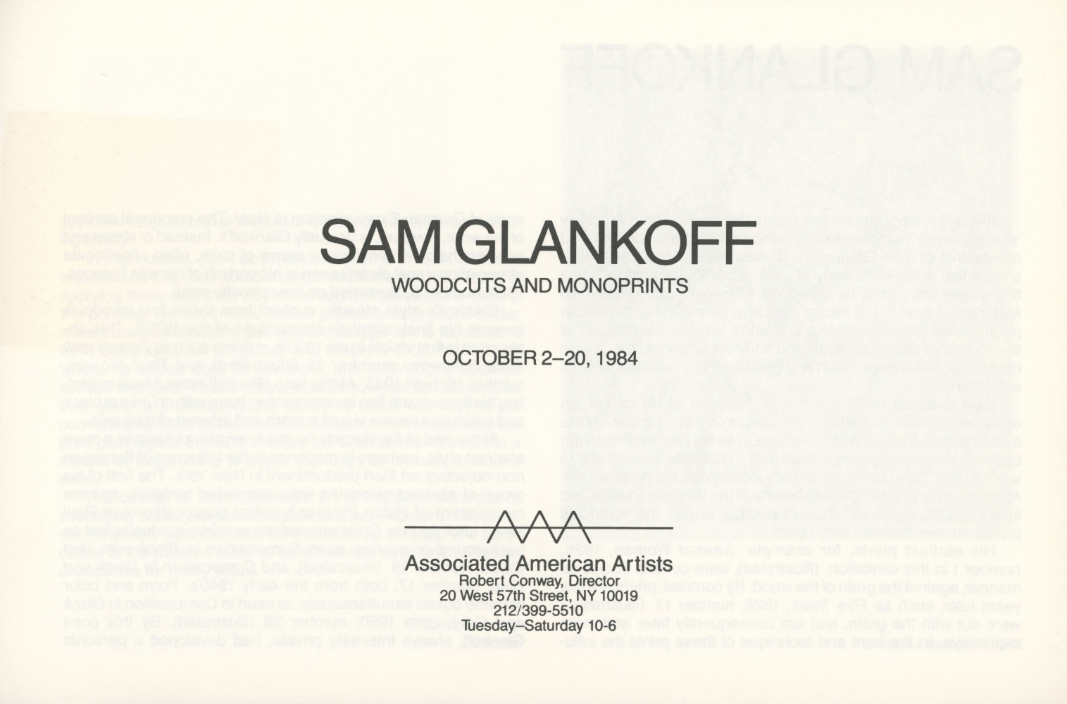 A.A.A. Sam Glankoff: Woodcuts And Monoprints