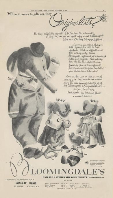 Babar - Originalists
Ad for Bloomingdales c.1950s
Inv# IMIT #12 002