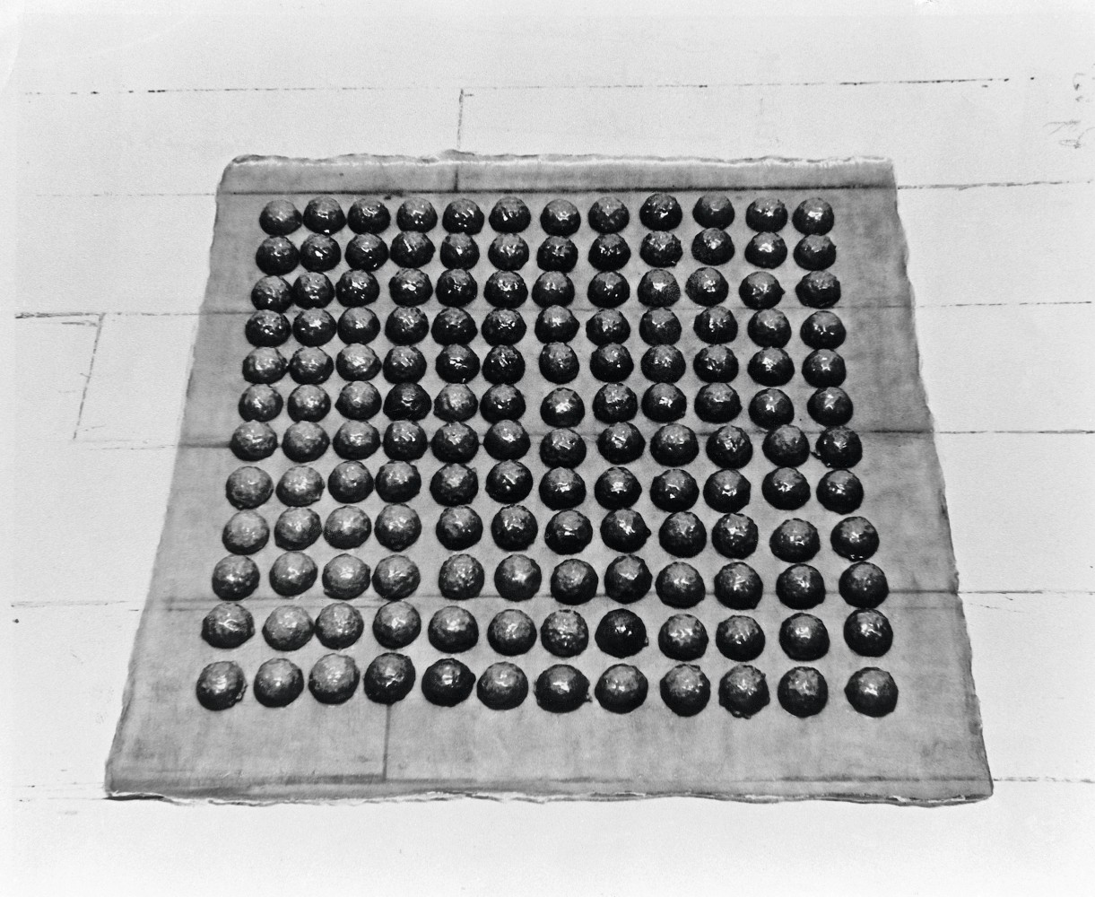 [FIG. 9]
Eva Hesse
Schema, 1967
Latex
42 &amp;times; 42 inches (106.7 &amp;times; 106.7 cm)
Each (144 individual pieces): 1 3/8 &amp;times; 2 1/2 inches (3.5 &amp;times; 6.4 cm)
Philadelphia Museum of Art; Gift of Helen Hesse Charash, 1979-185-1.
Image&amp;nbsp;courtesy The Estate of Eva Hesse.
Courtesy Hauser &amp;amp; Wirth.