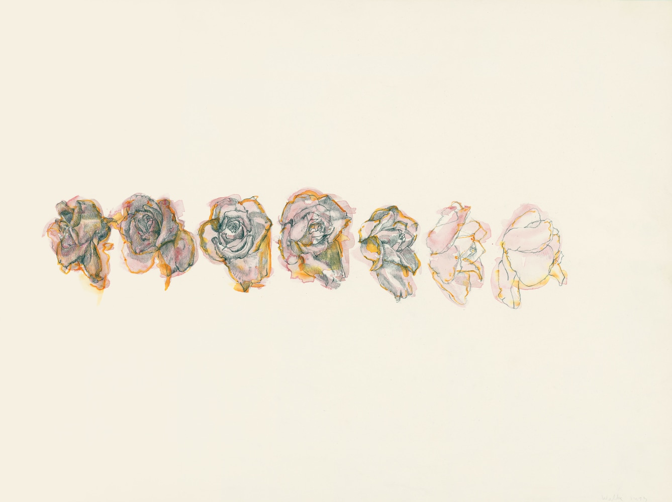 Hannah Wilke
Roses, 1975
Watercolor and pencil on paper
18 &amp;times; 24 inches (45.7 &amp;times; 61 cm)
Hannah Wilke Collection &amp;amp; Archive, Los Angeles.
Courtesy Alison Jacques, London.
Photo: Andrew Scharlatt.